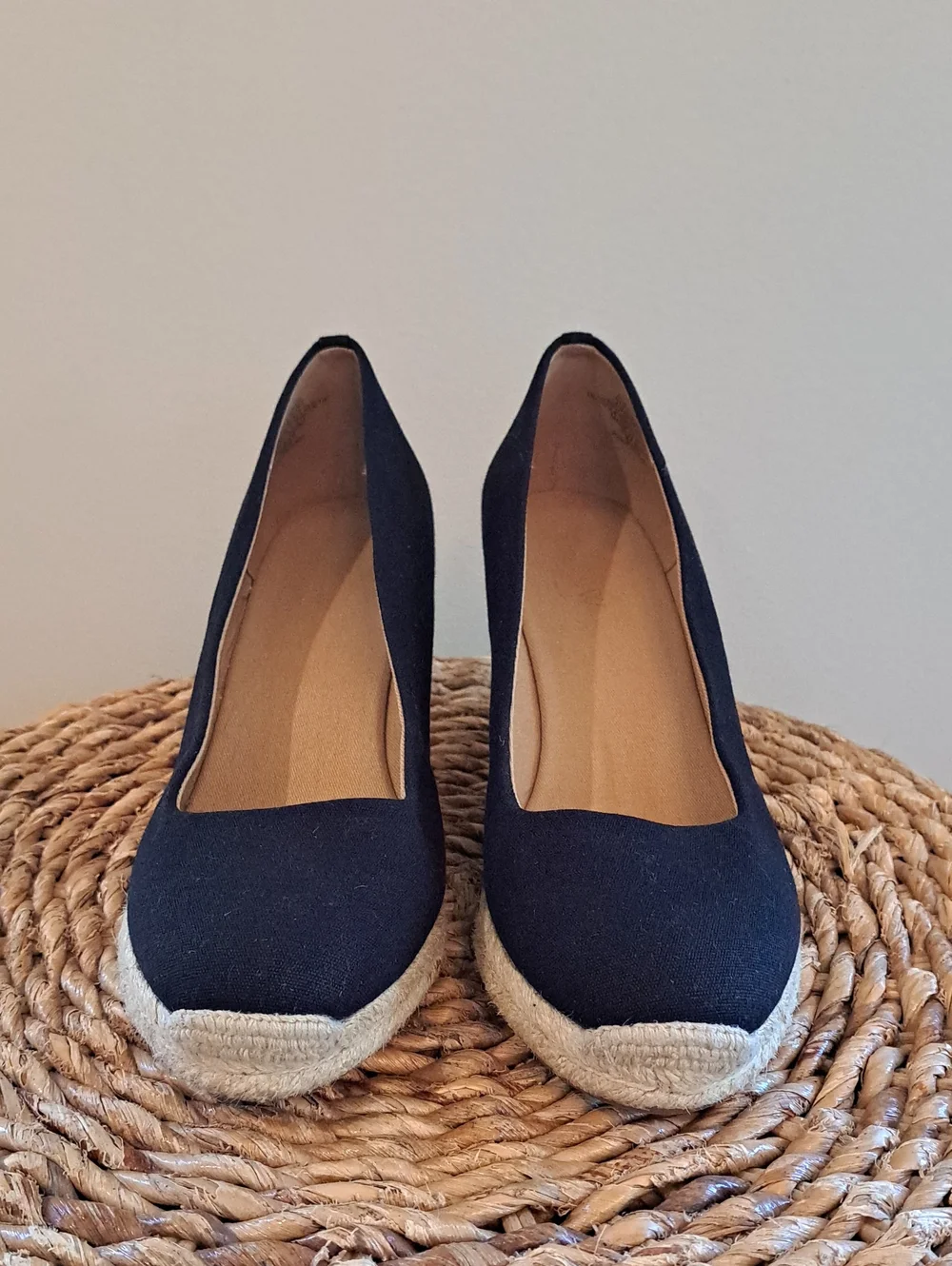J.Crew Women’s Classic Preppy/Vacation Black Canvas Wedge Espadrille Sandals 8.5